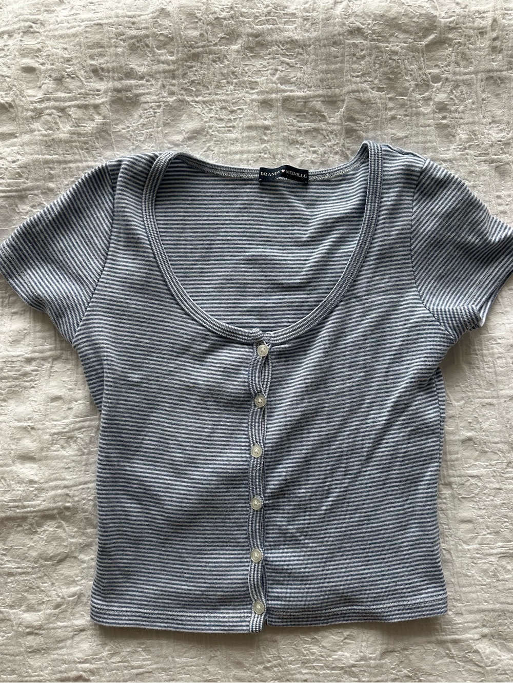 Brandy Melville Blue & White Striped Button-Front baby tee